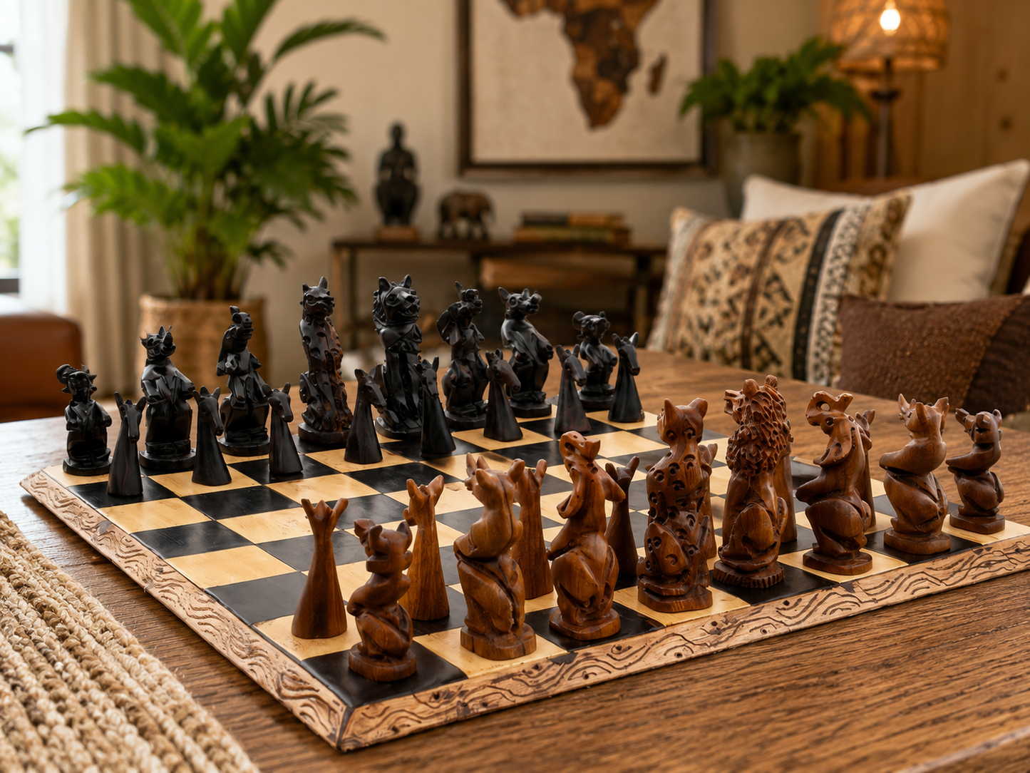Premium Handcrafted African Wooden Chess Set – Solid Board