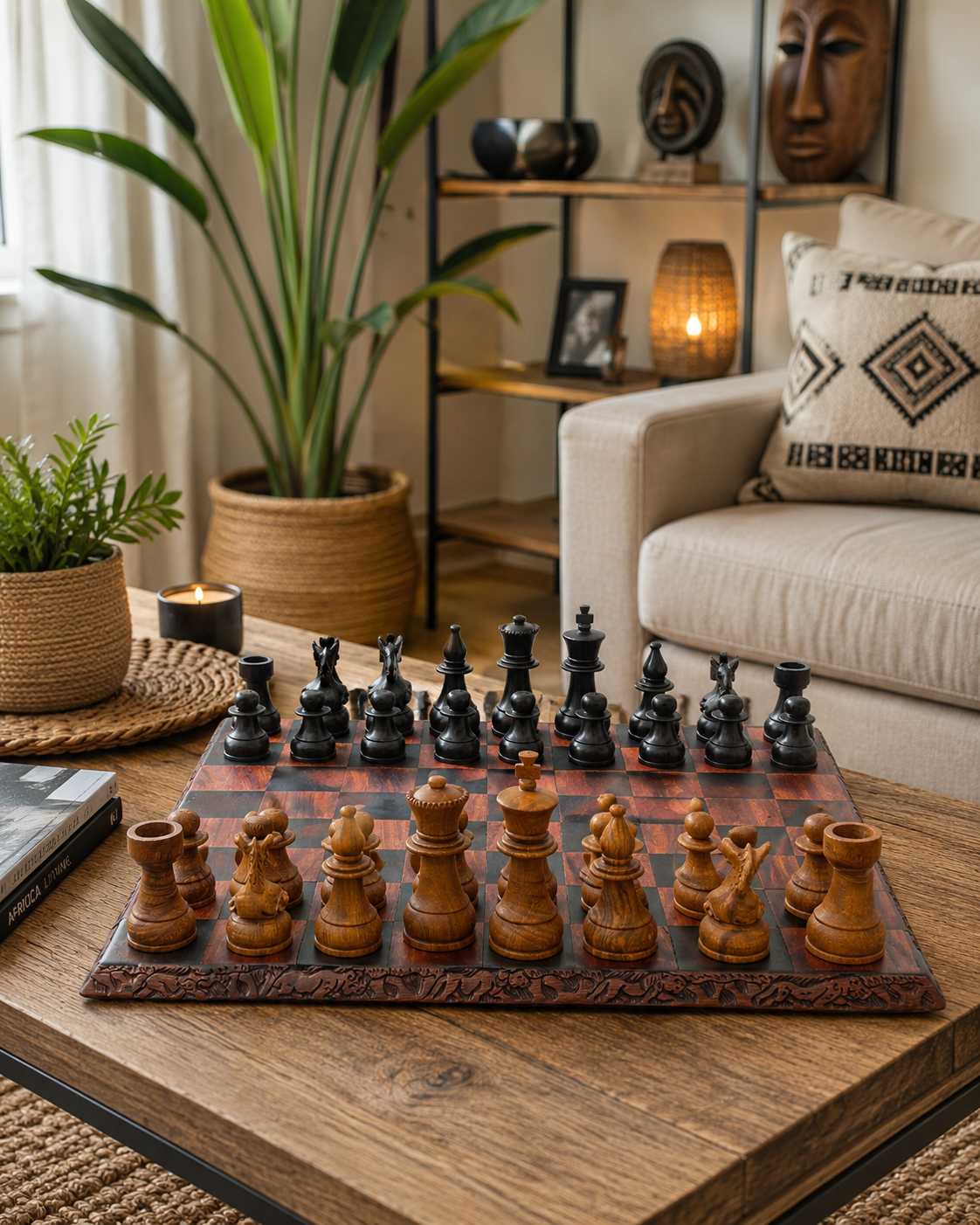 Premium Handcrafted African Wooden Chess Set – Solid Board