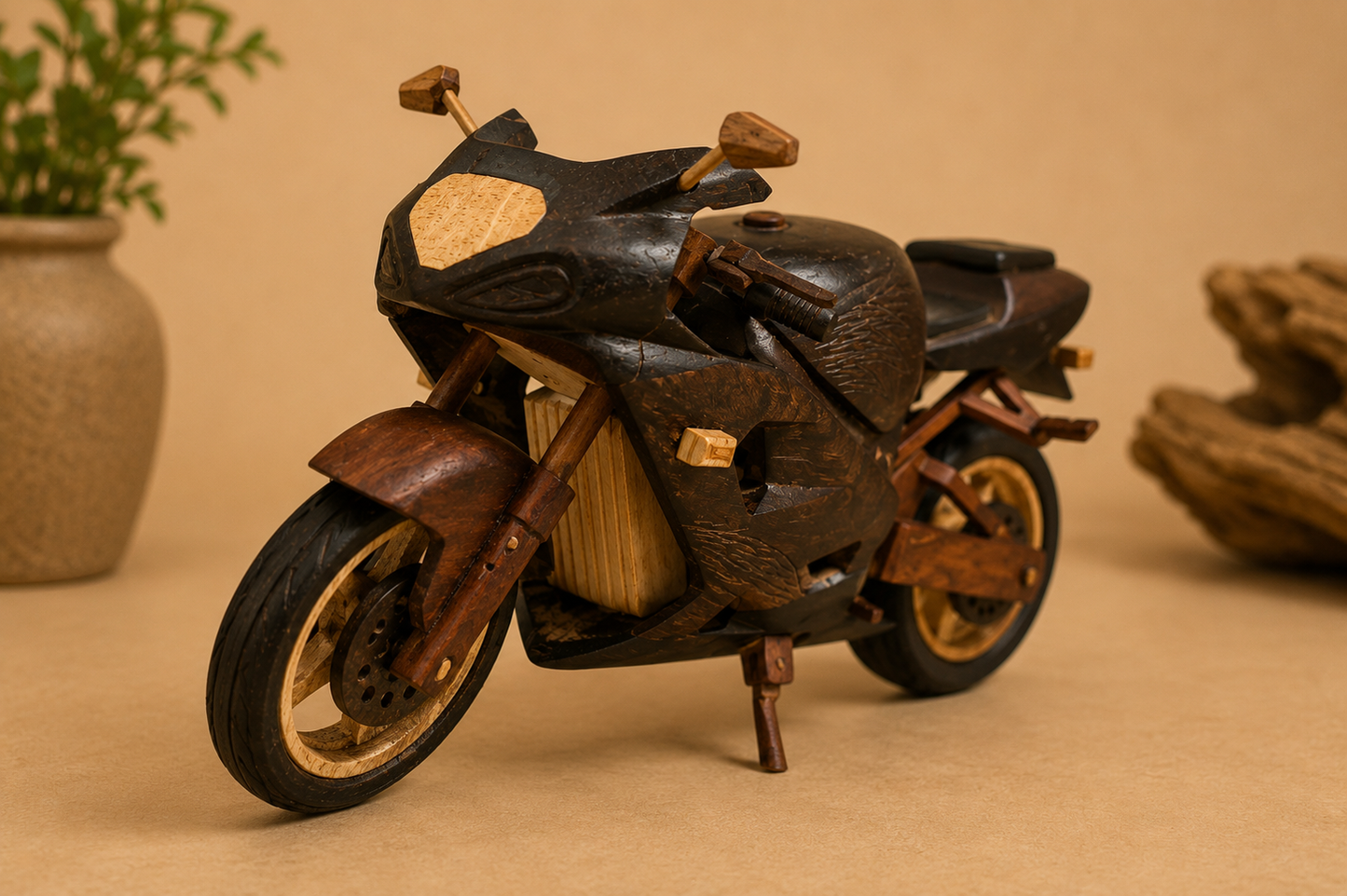 Handcrafted Wooden Motorcycle