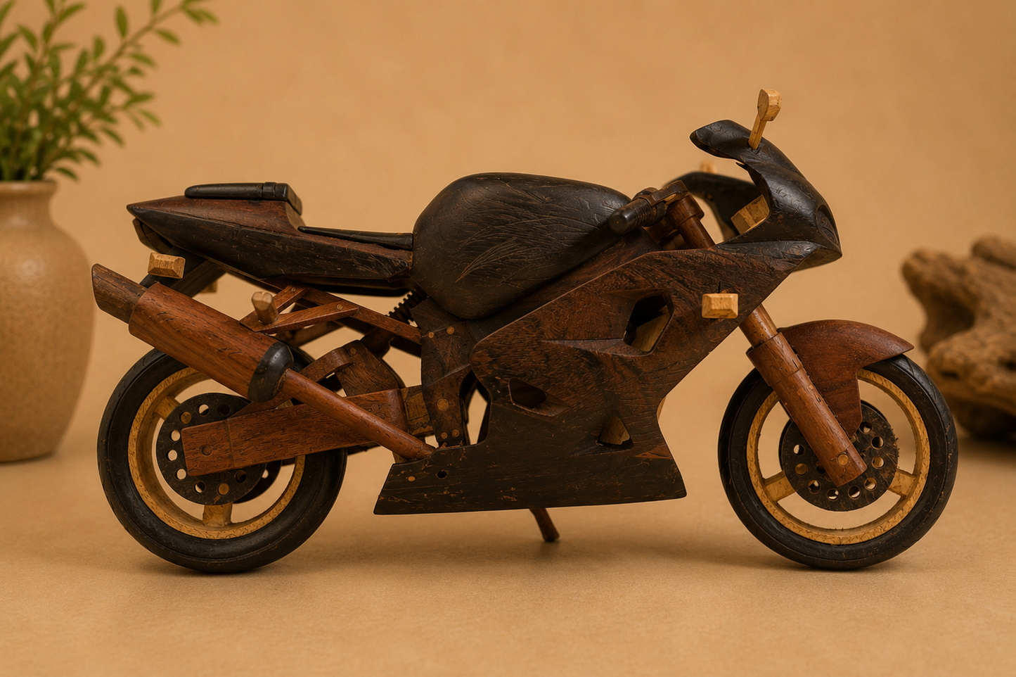 Handcrafted Wooden Motorcycle