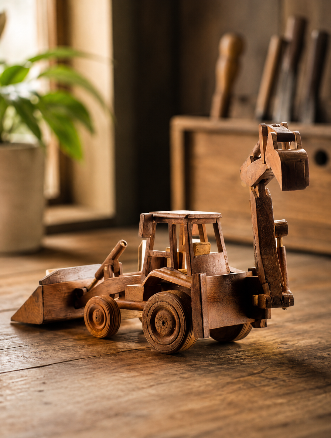 Handcrafted Wooden Construction Vehicles