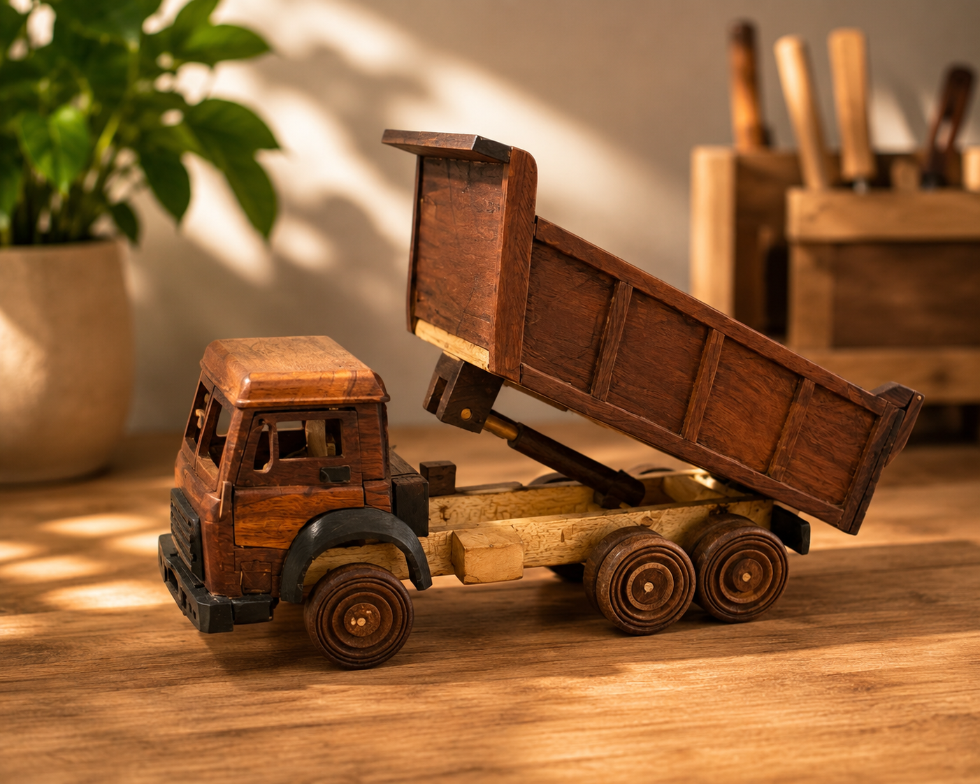 Handcrafted Wooden Construction Vehicles