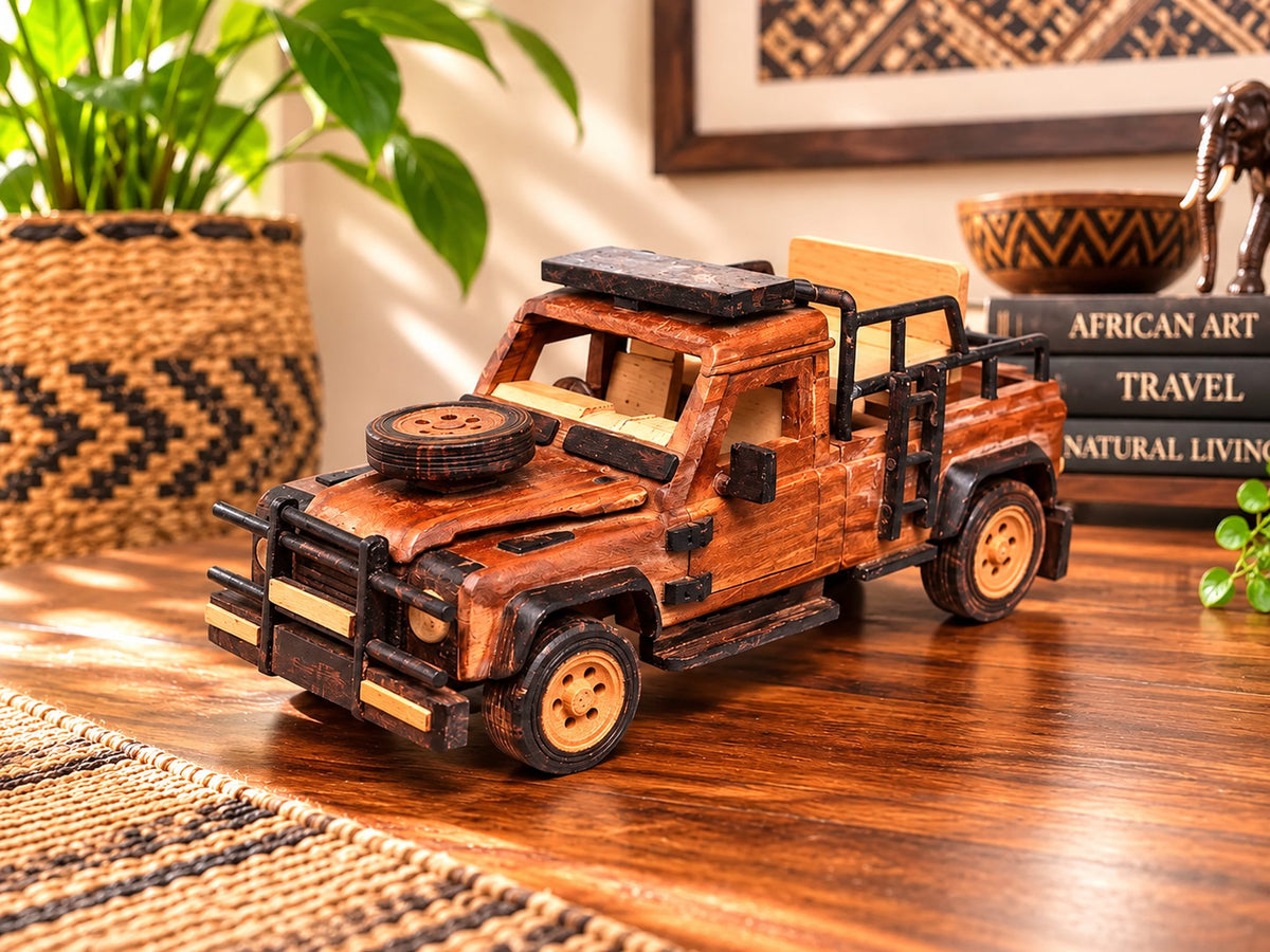 Handcrafted African wooden safari pickup truck – front view – Things From Africa